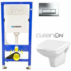 GEBERIT DuofixBasic s chromovým tlačítkem DELTA51 + WC CERSANIT CLEANON CARINA  + SEDÁTKO 458.103.00.1 CA1