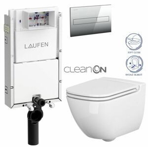 LAUFEN Podomít. systém LIS TW1 SET s chromovým tlačítkem + WC CERSANIT CLEANON CASPIA + SEDÁTKO H8946630000001CR CP1