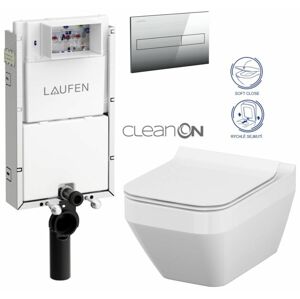 LAUFEN Podomít. systém LIS TW1 SET s chromovým tlačítkem + WC CERSANIT CLEANON CREA čtverec + SEDÁTKO H8946630000001CR CR2