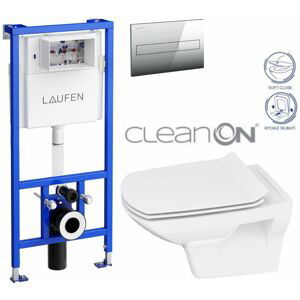 LAUFEN Rámový podomítkový modul CW1 SET s chromovým tlačítkem + WC CERSANIT CLEANON CARINA + SEDÁTKO H8946600000001CR CA3