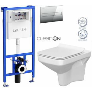 LAUFEN Rámový podomítkový modul CW1 SET s chromovým tlačítkem + WC CERSANIT CLEANON COMO + SEDÁTKO H8946600000001CR CO1