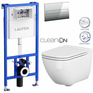 LAUFEN Rámový podomítkový modul CW1 SET s chromovým tlačítkem + WC CERSANIT CLEANON CASPIA + SEDÁTKO H8946600000001CR CP1