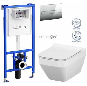 LAUFEN Rámový podomítkový modul CW1 SET s chromovým tlačítkem + WC CERSANIT CLEANON CREA čtverec + SEDÁTKO H8946600000001CR CR2