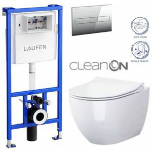 LAUFEN Rámový podomítkový modul CW1 SET s chromovým tlačítkem + WC CERSANIT ZEN CLEANON + SEDÁTKO H8946600000001CR HA1