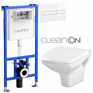 LAUFEN Rámový podomítkový modul CW1 SET s bílým tlačítkem + WC CERSANIT CLEANON CARINA  + SEDÁTKO H8946600000001BI CA1