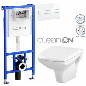 LAUFEN Rámový podomítkový modul CW1 SET s bílým tlačítkem + WC CERSANIT CLEANON CARINA + SEDÁTKO H8946600000001BI CA2