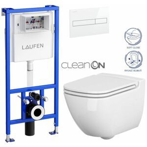 LAUFEN Rámový podomítkový modul CW1 SET s bílým tlačítkem + WC CERSANIT CLEANON CASPIA + SEDÁTKO H8946600000001BI CP1