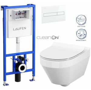 LAUFEN Rámový podomítkový modul CW1 SET s bílým tlačítkem + WC CERSANIT CLEANON CREA OVÁL + SEDÁTKO H8946600000001BI CR1