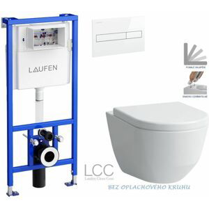 LAUFEN Rámový podomítkový modul CW1 SET s bílým tlačítkem + WC LAUFEN PRO LCC RIMLESS + SEDÁTKO H8946600000001BI LP2