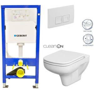 GEBERIT DuofixBasic s bílým tlačítkem DELTA50 + WC CERSANIT CLEANON COLOUR + SEDÁTKO 458.103.00.1 50BI CN1