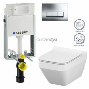 GEBERIT KOMBIFIXBasic vč. chromového tlačítka DELTA 51 + WC CERSANIT CLEANON CREA čtverec + SEDÁTKO 110.100.00.1 51CR CR2