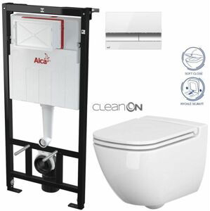 ALCADRAIN Sádromodul předstěnový instalační systém s bílým/ chrom tlačítkem M1720-1 + WC CERSANIT CLEANON CASPIA + SEDÁTKO AM101/1120 M1720-1 CP1