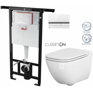 ALCADRAIN Jádromodul předstěnový instalační systém s bílým/ chrom tlačítkem M1720-1 + WC CERSANIT CLEANON CASPIA + SEDÁTKO AM102/1120 M1720-1 CP1