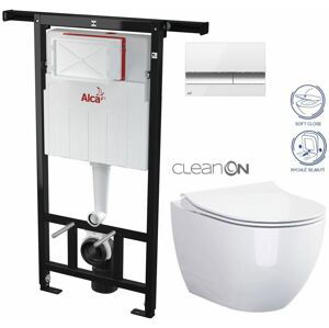 ALCADRAIN Jádromodul předstěnový instalační systém s bílým/ chrom tlačítkem M1720-1 + WC CERSANIT ZEN CLEANON + SEDÁTKO AM102/1120 M1720-1 HA1