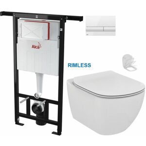 ALCADRAIN Jádromodul předstěnový instalační systém s bílým tlačítkem M1710 + WC Ideal Standard Tesi se sedátkem RIMLESS AM102/1120 M1710 TE2