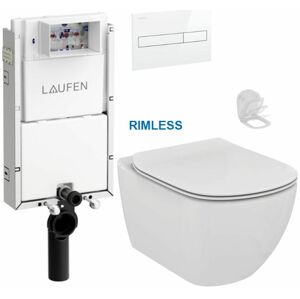 LAUFEN Podomít. systém LIS TW1 SET s bílým tlačítkem + WC Ideal Standard Tesi se sedátkem RIMLESS H8946630000001BI TE2