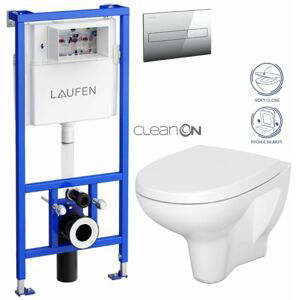 LAUFEN Rámový podomítkový modul CW1 SET s chromovým tlačítkem + WC CERSANIT ARTECO CLEANON + SEDÁTKO H8946600000001CR AT1