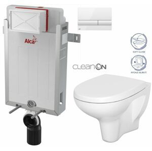 ALCADRAIN Renovmodul předstěnový instalační systém s bílým tlačítkem M1710 + WC CERSANIT ARTECO CLEANON + SEDÁTKO AM115/1000 M1710 AT1