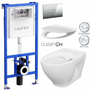 LAUFEN Rámový podomítkový modul CW1 SET s chromovým tlačítkem + WC CERSANIT CLEANON MODUO + SEDÁTKO H8946600000001CR MO1