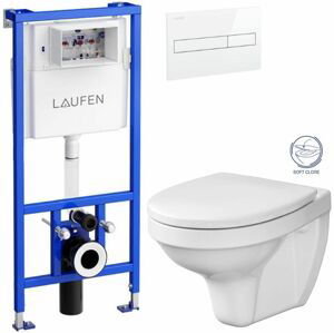 LAUFEN Rámový podomítkový modul CW1 SET s bílým tlačítkem + WC CERSANIT DELFI + SOFT SEDÁTKO H8946600000001BI DE2