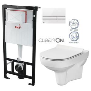 ALCADRAIN Sádromodul předstěnový instalační systém s bílým tlačítkem M1710 + WC CERSANIT CITY NEW CLEANON + WC SEDÁTKO SLIM AM101/1120 M1710 CI2