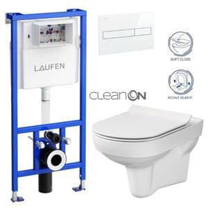 LAUFEN Rámový podomítkový modul CW1 SET s bílým tlačítkem + WC CERSANIT CITY NEW CLEANON + WC SEDÁTKO SLIM H8946600000001BI CI2