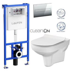 LAUFEN Rámový podomítkový modul CW1 SET s chromovým tlačítkem + WC CERSANIT CITY NEW CLEANON + WC SEDÁTKO SLIM H8946600000001CR CI2