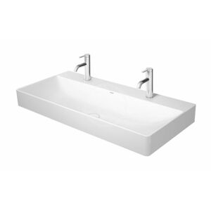 DURAVIT DuraSquare Dvojumyvadlo nábytkové 1000x470 mm, bez přepadu, 2 otvory pro baterie, DuraCeram, WonderGliss, bílá 23531000721