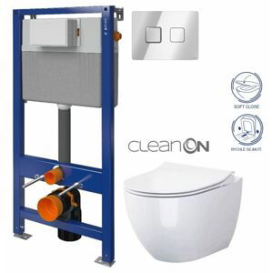 CERSANIT/S CERSANIT POD. SYSTÉM AQUA 52 PNEU S QF + TLAČÍTKO SQUARE CHROM + WC CERSANIT ZEN CLEANON + SEDÁTKO S97-062 SQCR HA1