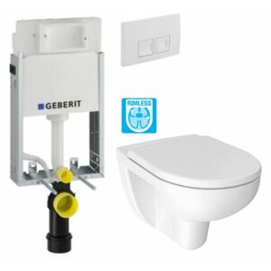 GEBERIT KOMBIFIXBasic vč. bílého  tlačítka DELTA 50 + WC JIKA LYRA PLUS RIMLESS + SEDÁTKO DURAPLAST 110.100.00.1 50BI LY1