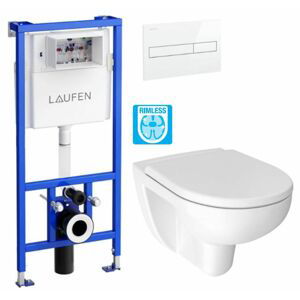 LAUFEN Rámový podomítkový modul CW1 SET s bílým tlačítkem + WC JIKA LYRA PLUS RIMLESS + SEDÁTKO DURAPLAST H8946600000001BI LY1