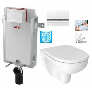 ALCADRAIN Renovmodul předstěnový instalační systém s bílým/ chrom tlačítkem M1720-1 + WC JIKA LYRA PLUS RIMLESS + SEDÁTKO DURAPLAST SLOWCLOSE AM115/1000 M1720-1 LY2