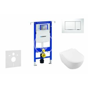 GEBERIT Duofix Modul pro závěsné WC s tlačítkem Sigma30, bílá/lesklý chrom + Villeroy Boch WC a sedátko, DirectFlush, SoftClose, CeramicPlus 111.355.00.5 NI5