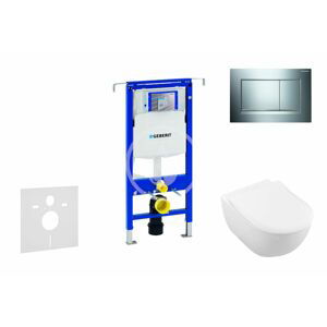 GEBERIT Duofix Modul pro závěsné WC s tlačítkem Sigma30, lesklý chrom/chrom mat + Villeroy Boch WC a sedátko, DirectFlush, SoftClose, CeramicPlus 111.355.00.5 NI6