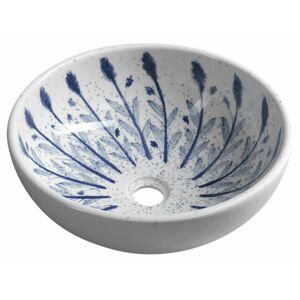 SAPHO PRIORI keramické umyvadlo na desku, Ø 41 cm, bílá s modrým vzorem PI028