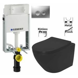 GEBERIT KOMBIFIXBasic vč. matného tlačítka DELTA 25 + WC REA CARLO MINI RIMLESS ČIERNY MAT + SEDADLO 110.100.00.1 21MA MM1