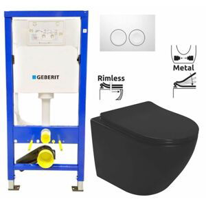 GEBERIT DuofixBasic s bílým tlačítkem DELTA21 + WC REA CARLO MINI RIMLESS ČIERNY MAT + SEDADLO 458.103.00.1 21BI MM1