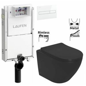 LAUFEN Podomít. systém LIS TW1 SET s bílým tlačítkem + WC REA CARLO MINI RIMLESS ČIERNY MAT + SEDADLO H8946630000001BI MM1