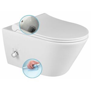 SAPHO AVVA CLEANWASH závěsná WC mísa, Rimless, integrovaná baterie a bidet. sprška, 35,5x53cm, bílá 100315
