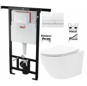 ALCADRAIN Jádromodul předstěnový instalační systém s bílým tlačítkem M1710 + WC REA Carlo Flat Mini Rimless + SEDÁTKO AM102/1120 M1710 CF1