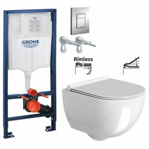 Rapid SL pro závěsné WC 38528SET s chromovou deskou + WC REA Carter Rimless + SEDÁTKO 38772001 CT1