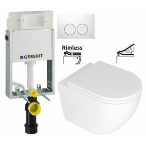 GEBERIT KOMBIFIXBasic vč. bílého tlačítka DELTA 21 + WC REA Carlo Mini Basic Rimless + SEDÁTKO 110.100.00.1 21BI CB1