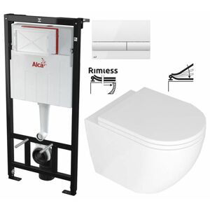 ALCADRAIN Sádromodul předstěnový instalační systém s bílým tlačítkem M1710 + WC REA Carlo Mini Basic Rimless + SEDÁTKO AM101/1120 M1710 CB1