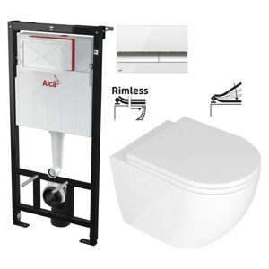 ALCADRAIN Sádromodul předstěnový instalační systém s bílým/ chrom tlačítkem M1720-1 + WC REA Carlo Mini Basic Rimless + SEDÁTKO AM101/1120 M1720-1 CB1