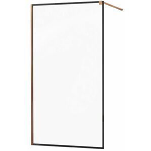 MEXEN/S KIOTO Sprchová zástěna WALK-IN 90x200 cm 8 mm, růžové zlato, černý profil 800-090-101-60-70