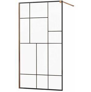 MEXEN/S KIOTO Sprchová zástěna WALK-IN 100x200 cm 8 mm, różówe zlatáo, černý vzor 2 800-100-101-60-78