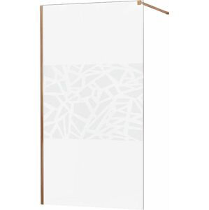 MEXEN/S KIOTO Sprchová zástěna WALK-IN 100x200 cm 8 mm, růžové zlato, bílý vzor 800-100-101-60-85