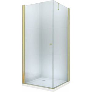 MEXEN/S Pretoria otevírací sprchový kout 70x70 cm, čiré sklo, zlato + vanička 852-070-070-50-00-4010