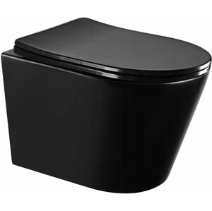 MEXEN/S Rico Závěsná WC mísa Rimless včetně sedátka s slow-slim, Duroplast, černá mat 30721085 30721085