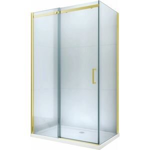 MEXEN/S Omega sprchový kout 140 x 90 cm, transparent, zlatá + vanička Flat 825-140-090-50-00-4010